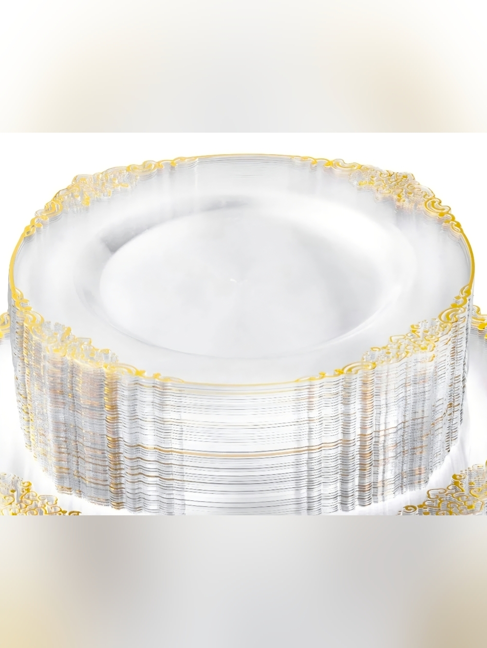 Clear Disposable Party Dessert Plates with Gold Filigree - Elegant Gold Accents
